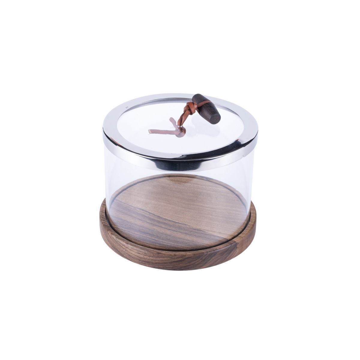 W05030423 Round Amenity Box Stainless Detail Walnut