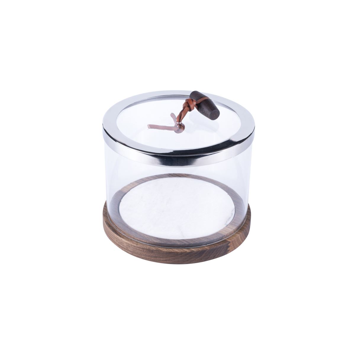 W05030424 Round Amenity Box Stainless Detail Walnut With Marble