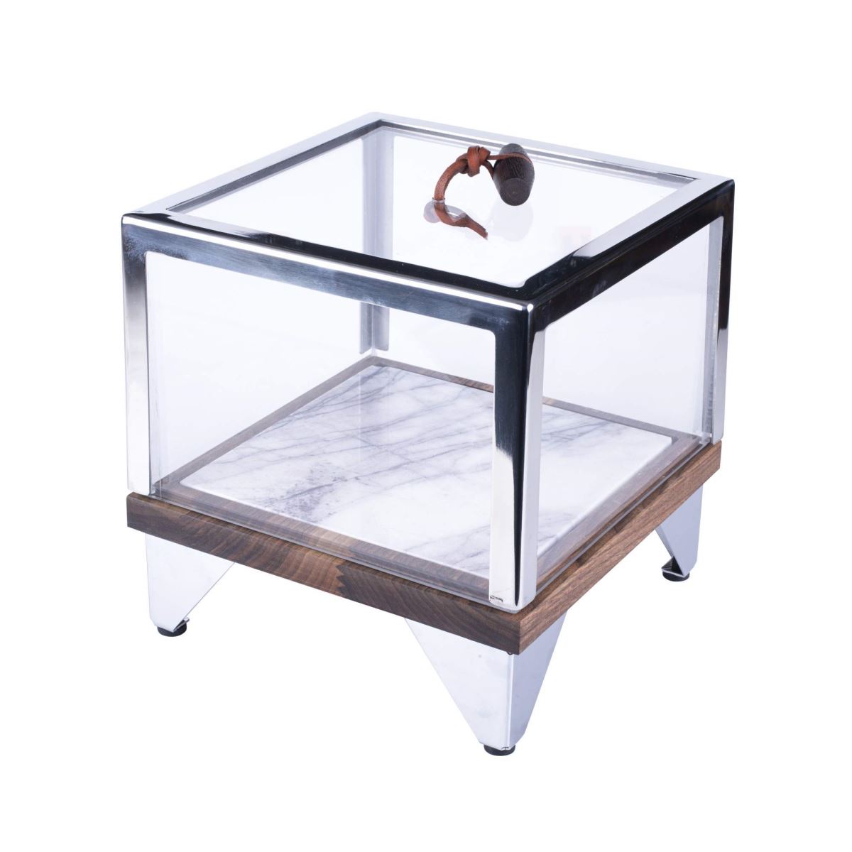 W05030429 Square Amenity Box Stainless Leg Walnut