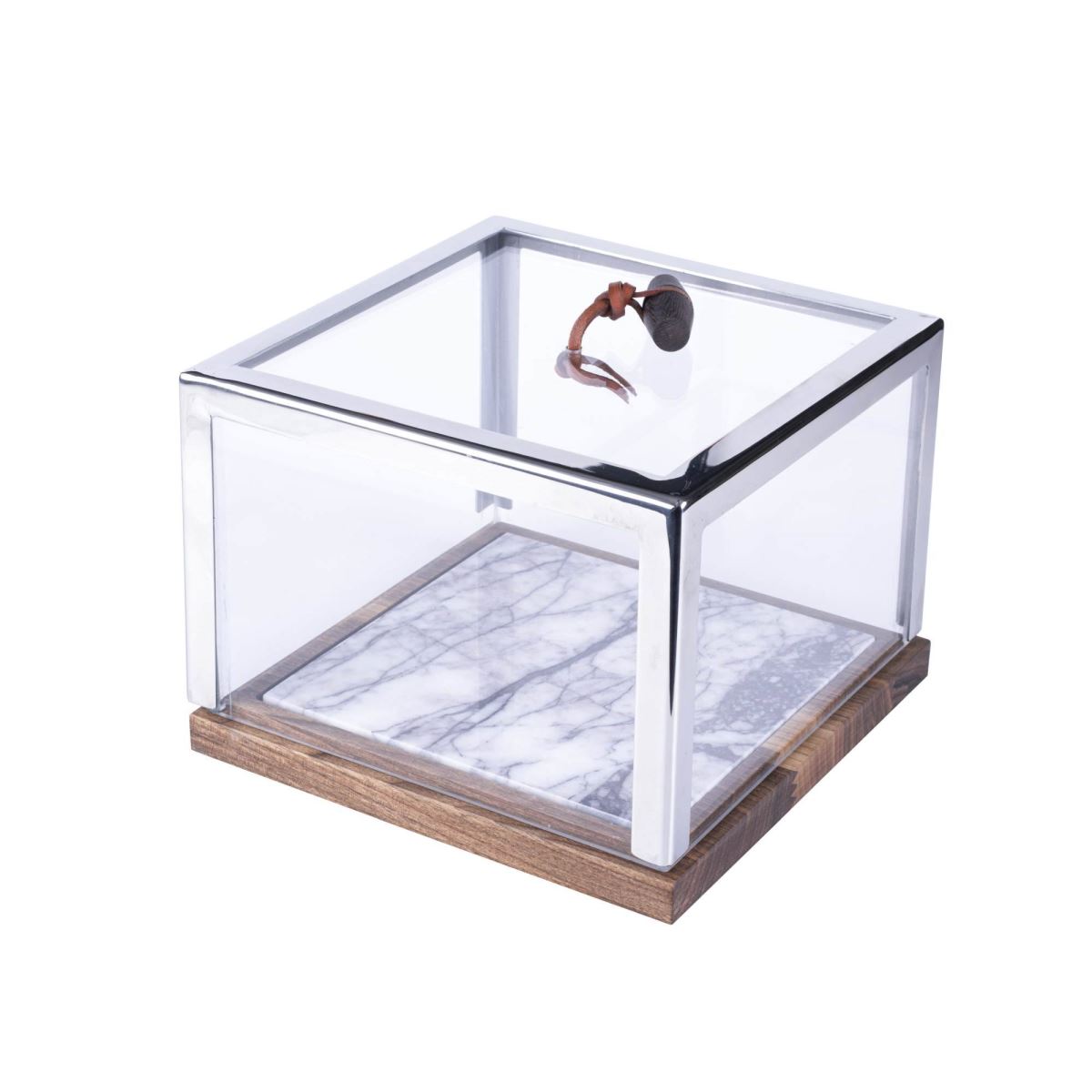 W05030432 Square Amenity Box With Walnut Stainless Detail